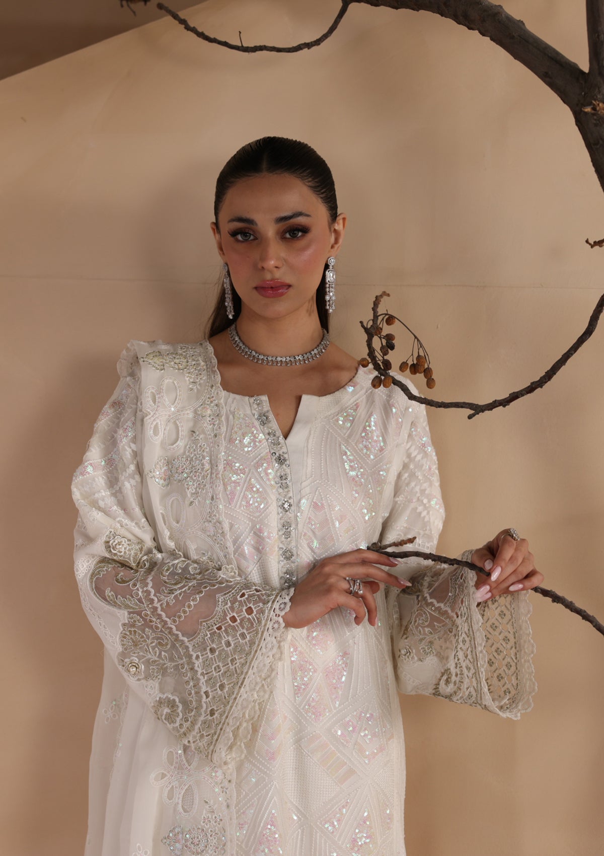Embroidered Chiffon BT6679-WHI