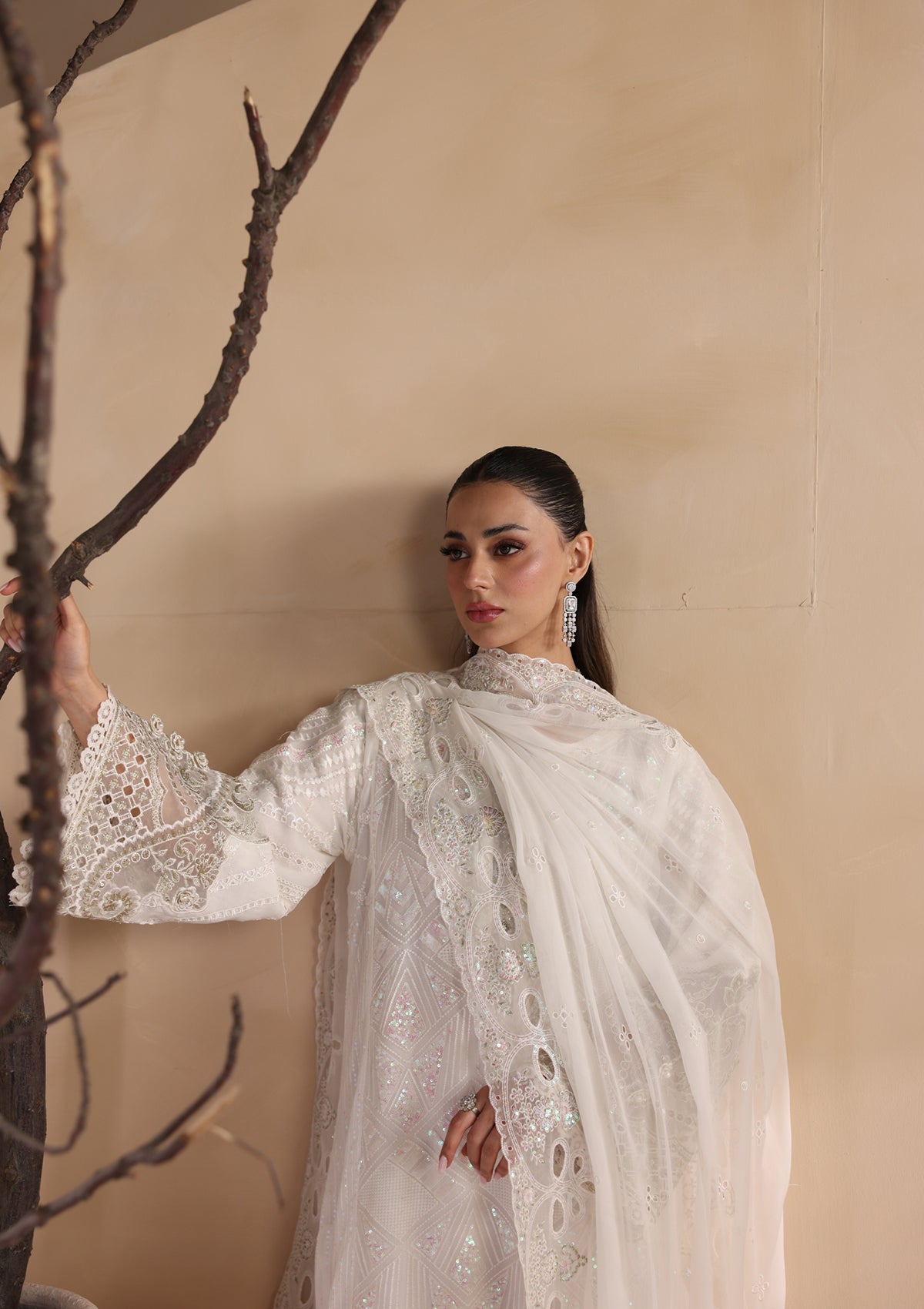 Embroidered Chiffon BT6679-WHI