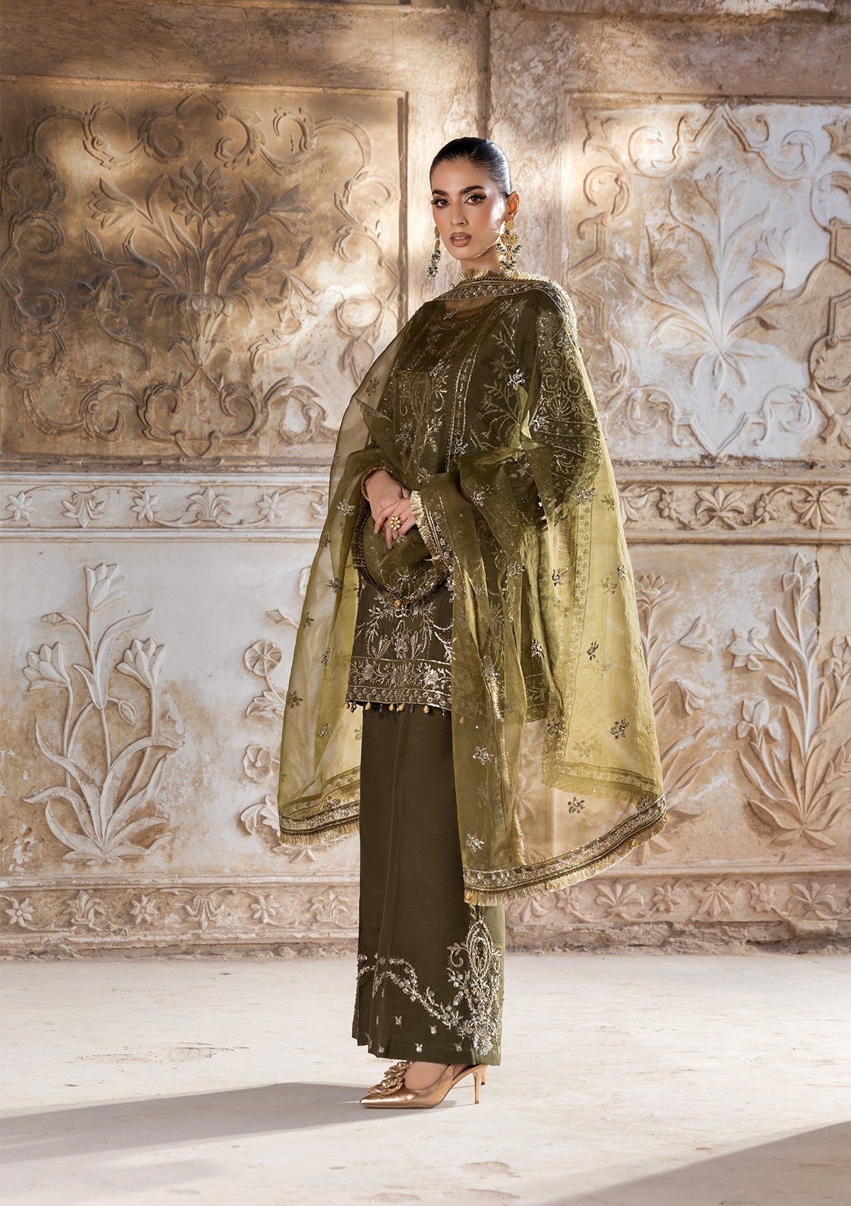 Embroidered Raw Silk BT6687-OLV
