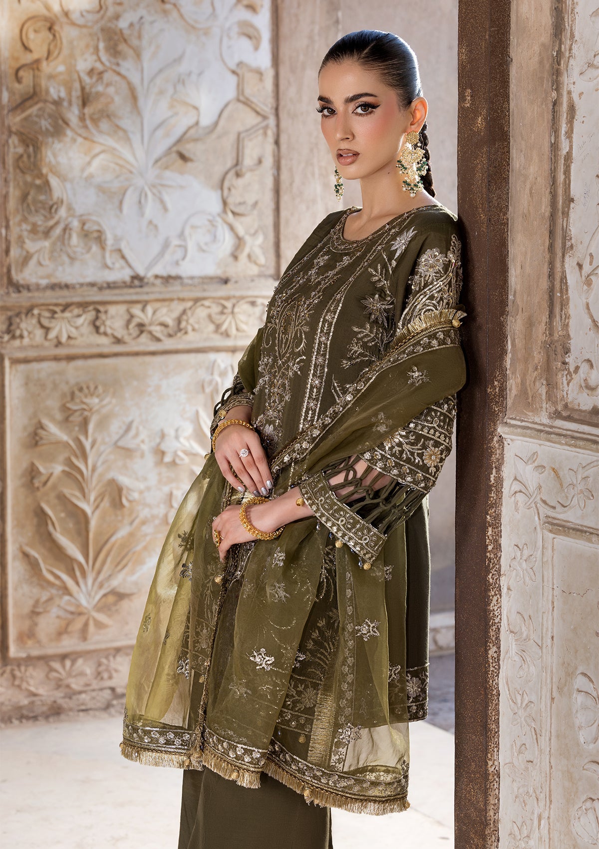 Embroidered Raw Silk BT6687-OLV