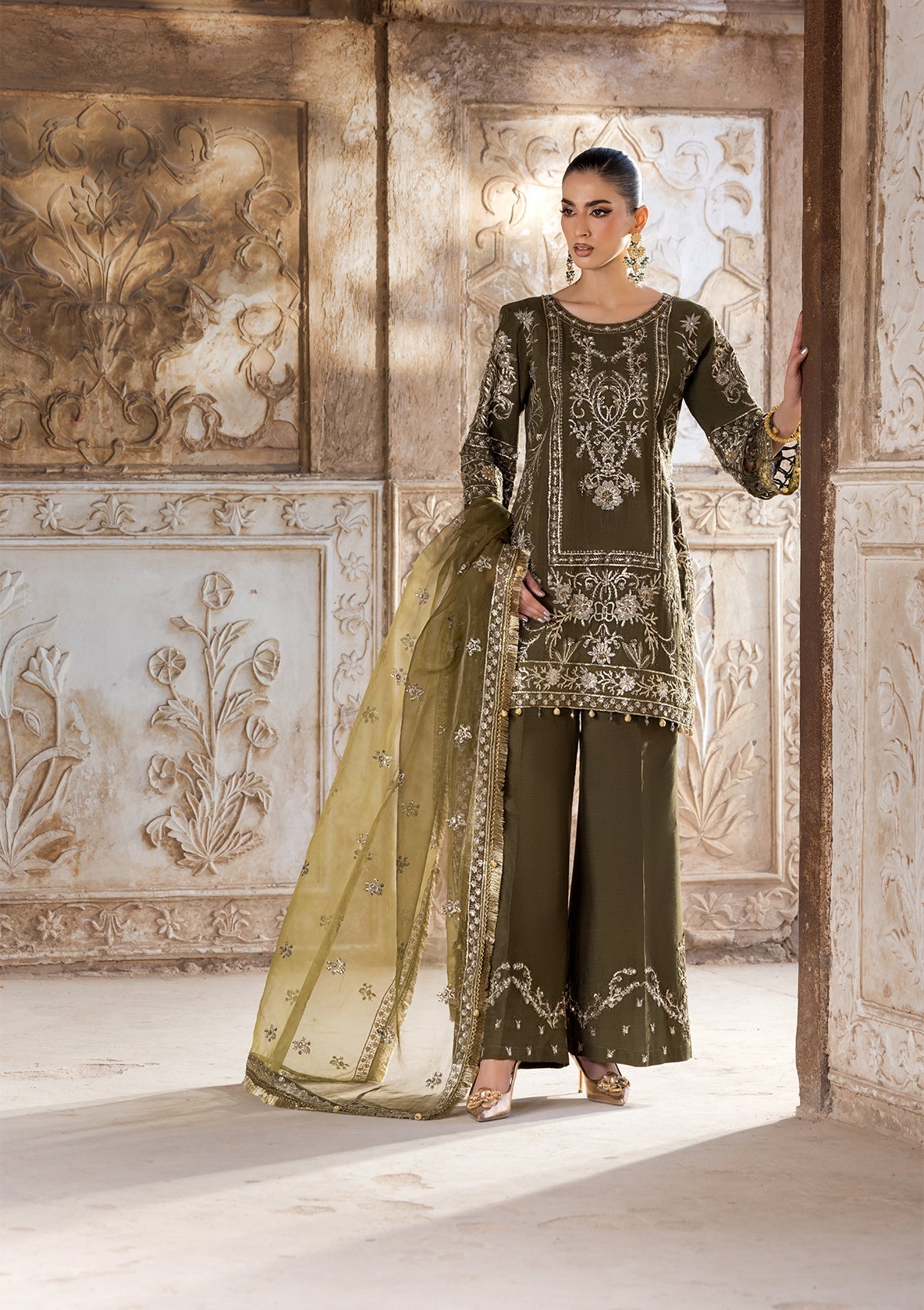 Embroidered Raw Silk BT6687-OLV