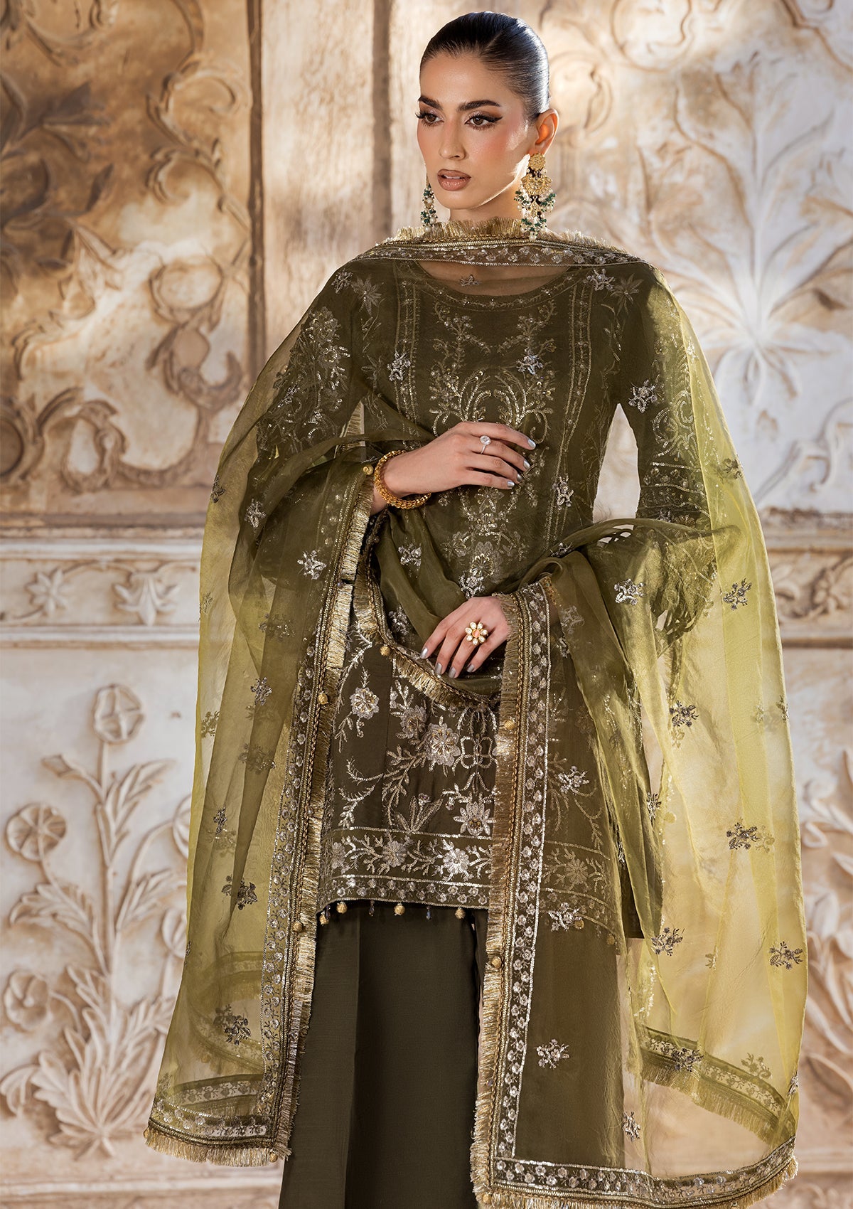 Embroidered Raw Silk BT6687-OLV