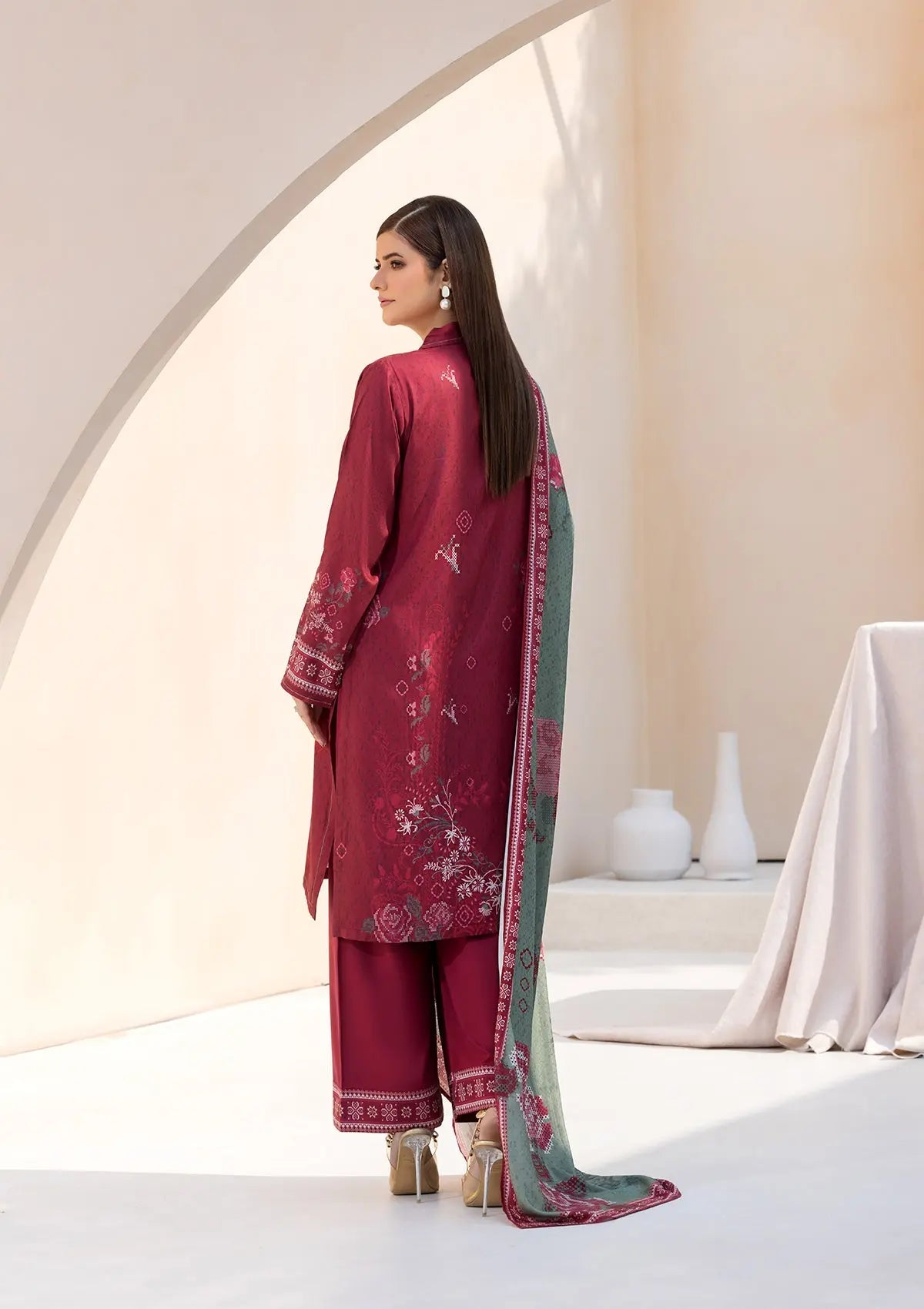 Printed Linen BT6545-MRN Bin Tayyab