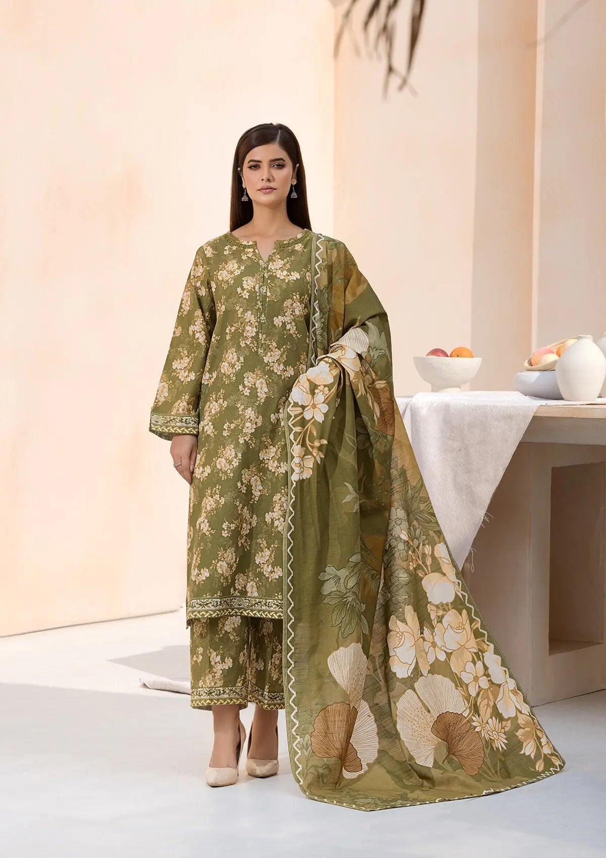 Printed Khaddar BT6526-OLV Bin Tayyab
