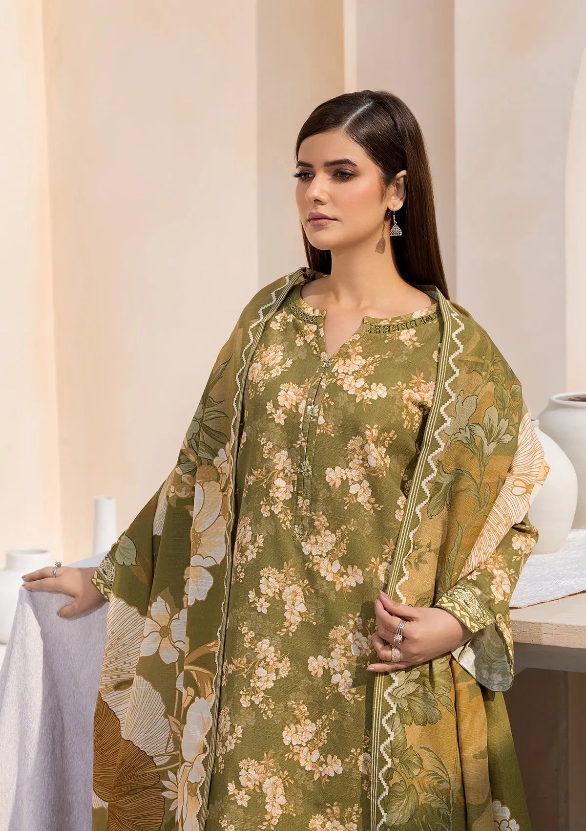 Printed Khaddar BT6526-OLV Bin Tayyab