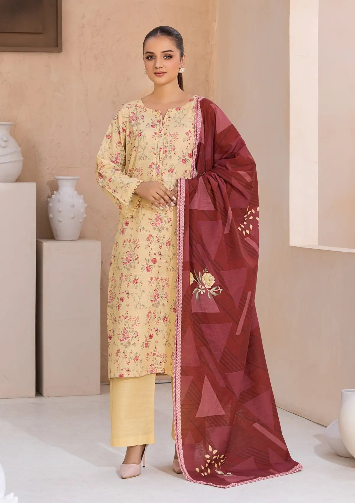 PRINTED KHADDAR BT6526-YLO Bin Tayyab
