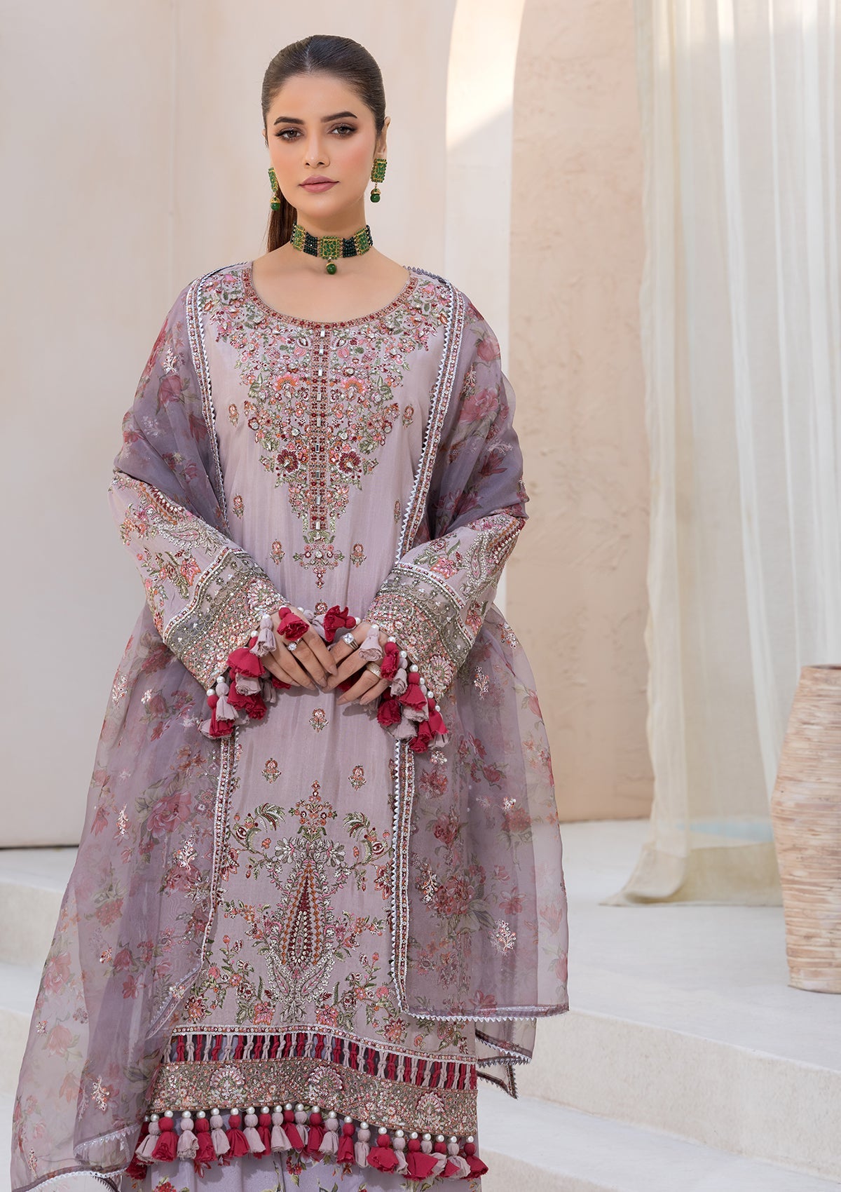 EMBROIDERED RAW SILK BT6594-L-BRN