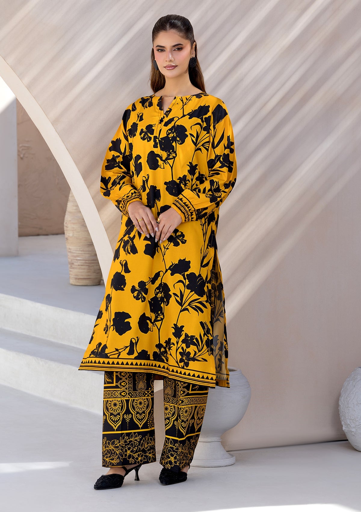 PRINTED VISCOSE LAWN BT006685-YLW