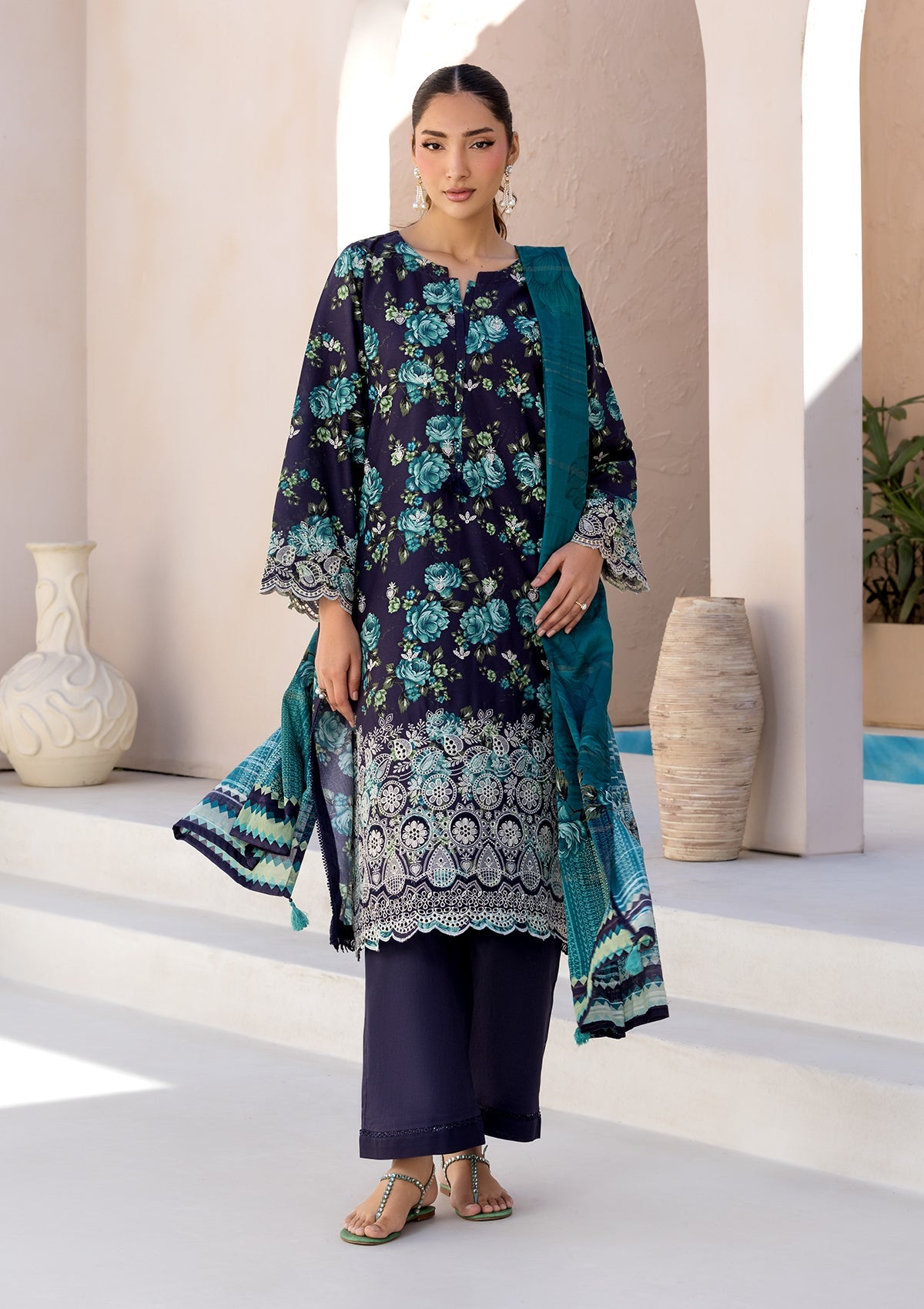 PRINTED CHICKENKARI LAWN BT006697-NVB