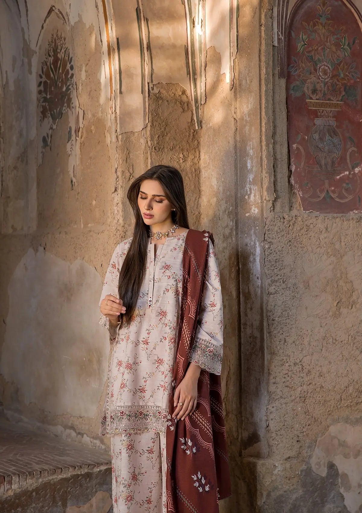 EMBROIDERED KHADDAR BT6513-CRM Bin Tayyab