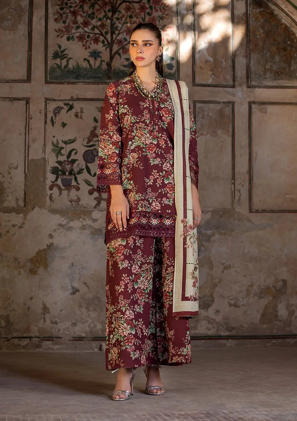 EMBROIDERED KHADDAR BT6513-MRN Bin Tayyab