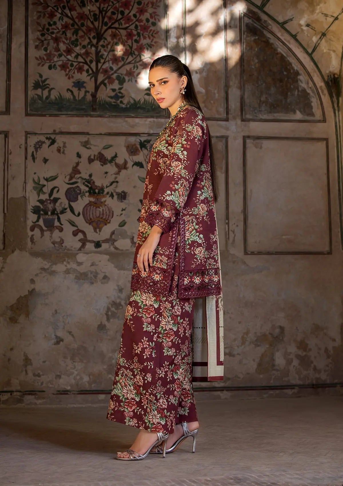 EMBROIDERED KHADDAR BT6513-MRN Bin Tayyab