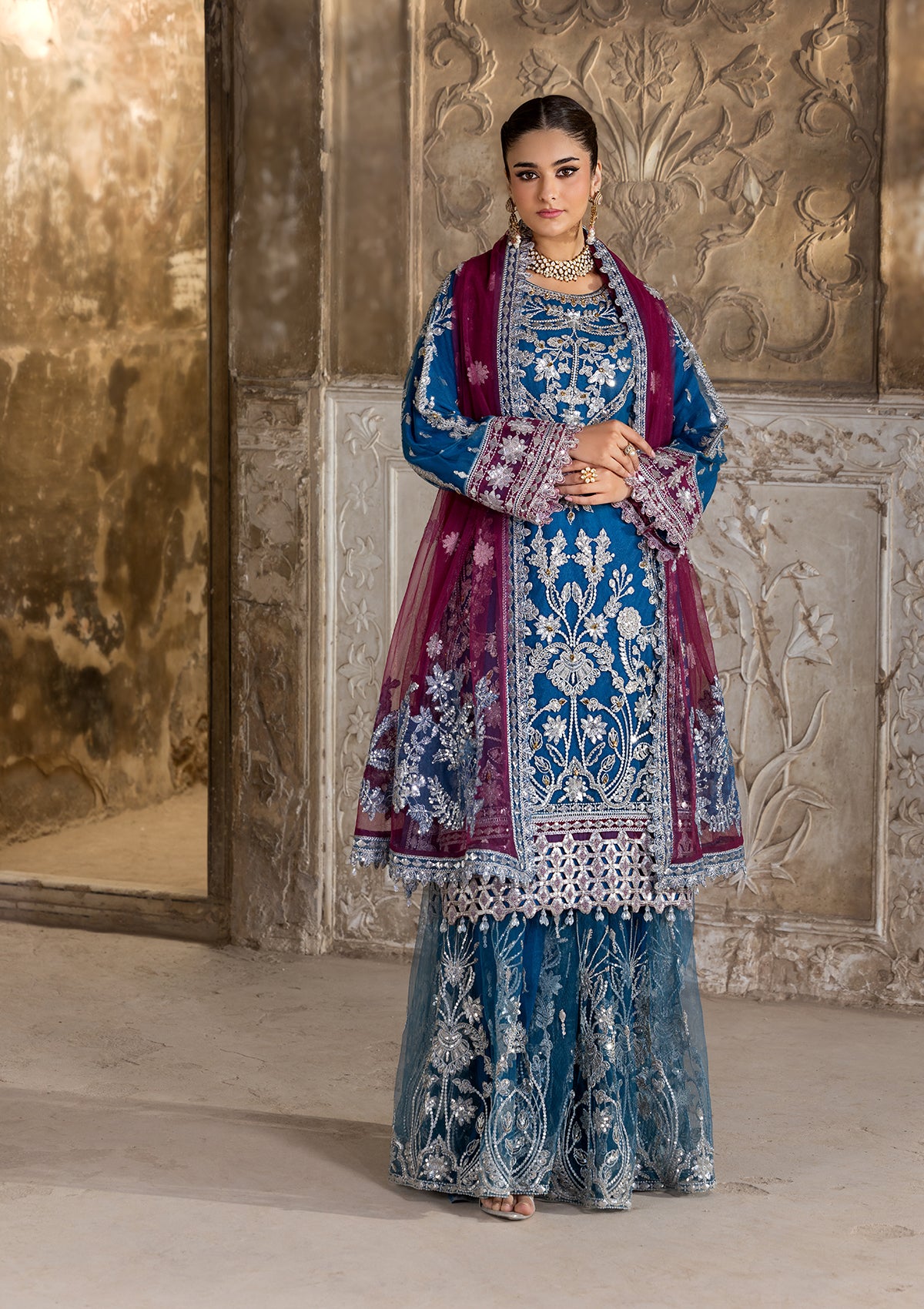 Embroidered Net BT6633-BLU
