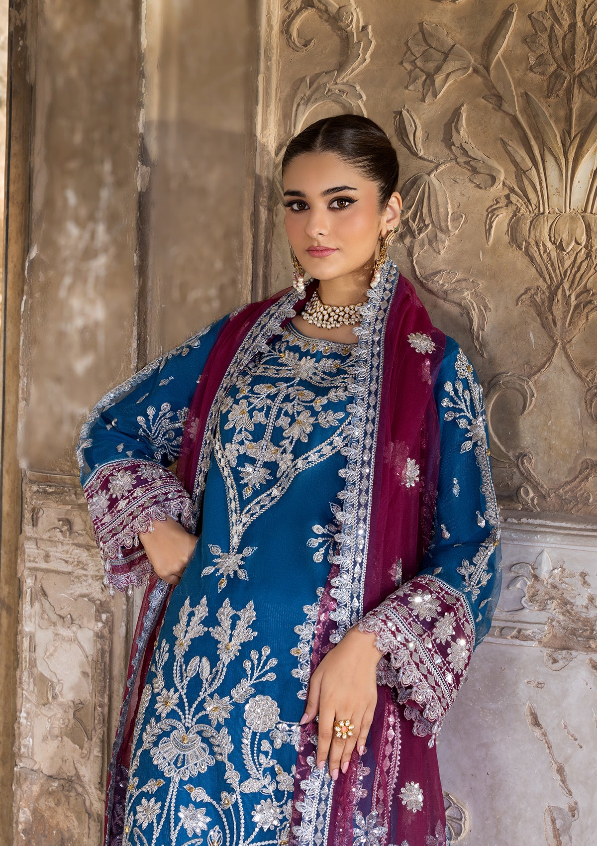 Embroidered Net BT6633-BLU