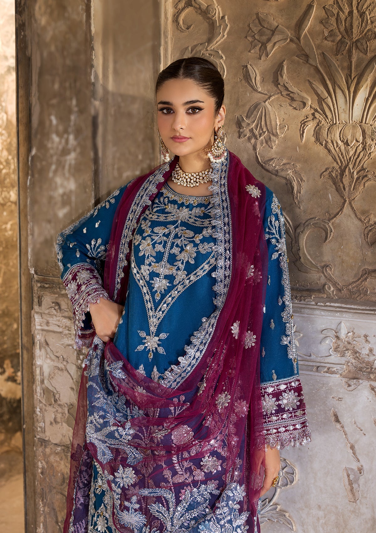 Embroidered Net BT6633-BLU