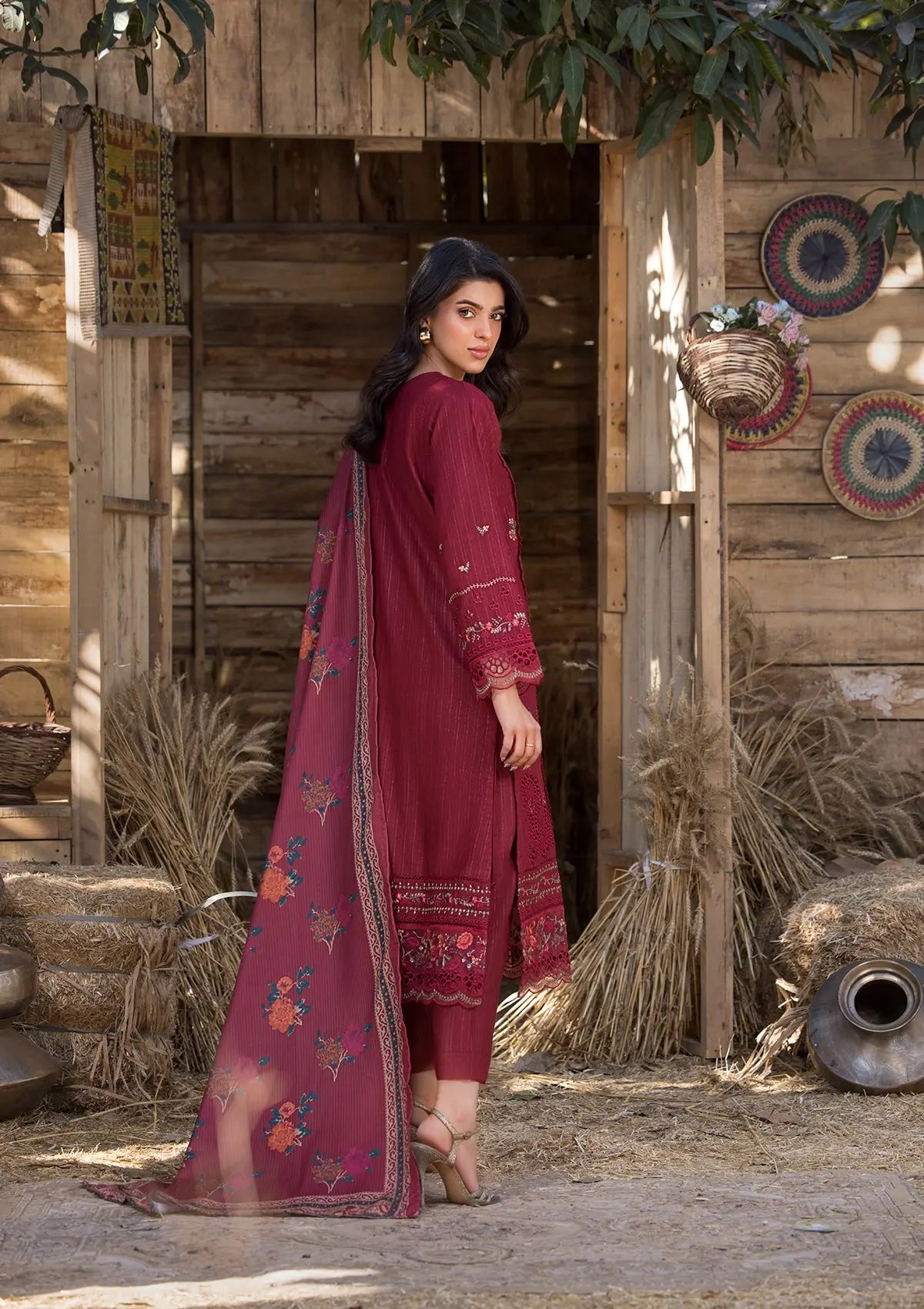 Khaddar (BT109) 3-Piece Stitch Suit Maroon Bin Tayyab