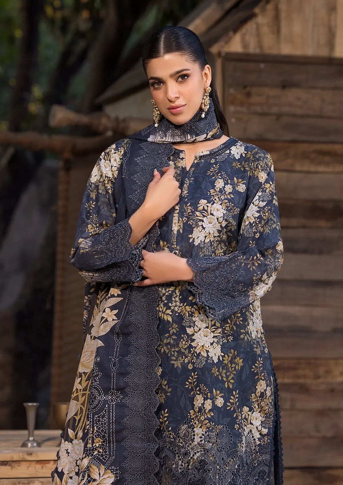 Khaddar (BT106) 3-Piece Stitch Suit Navy Blue Bin Tayyab