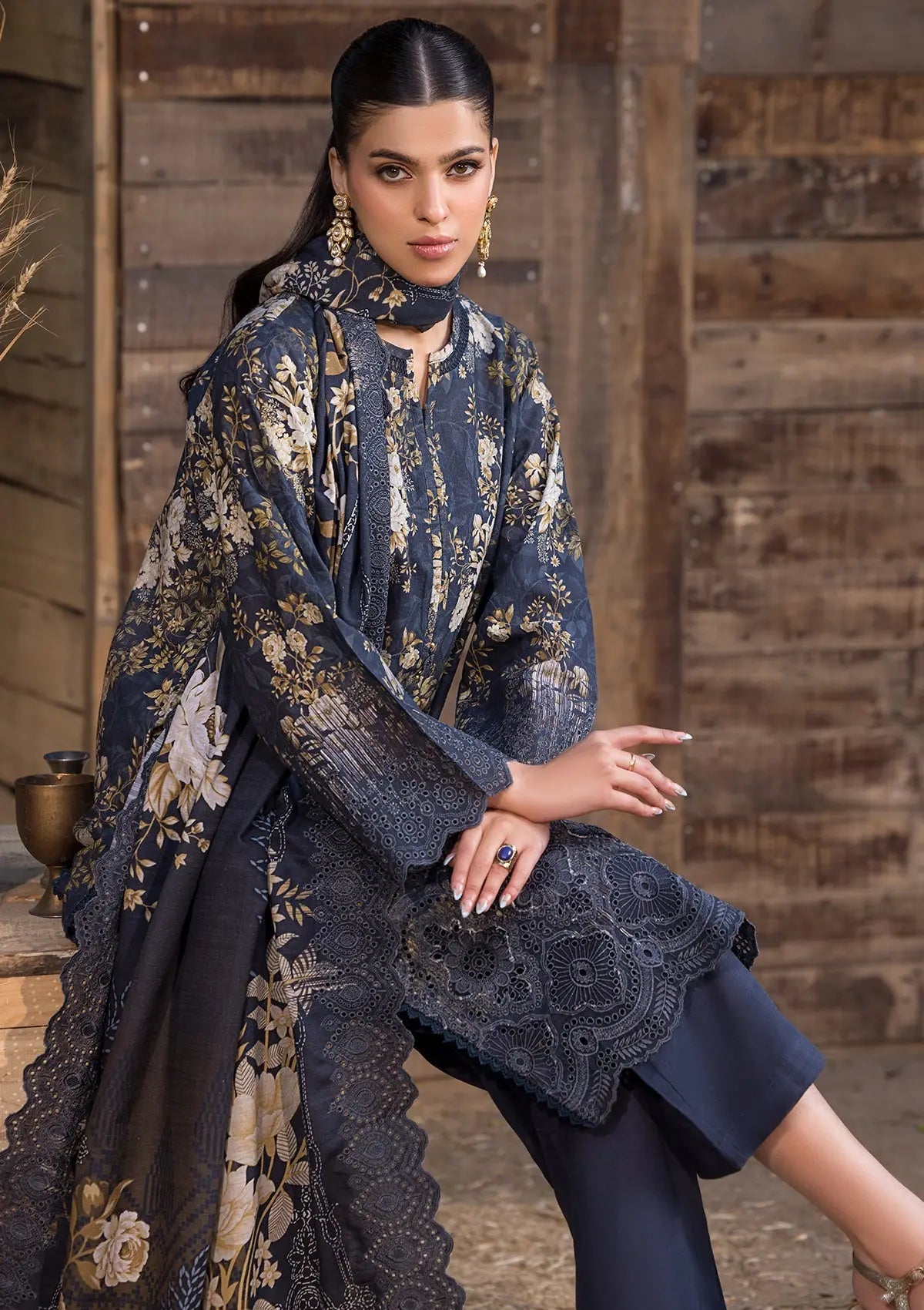 Khaddar (BT106) 3-Piece Stitch Suit Navy Blue Bin Tayyab