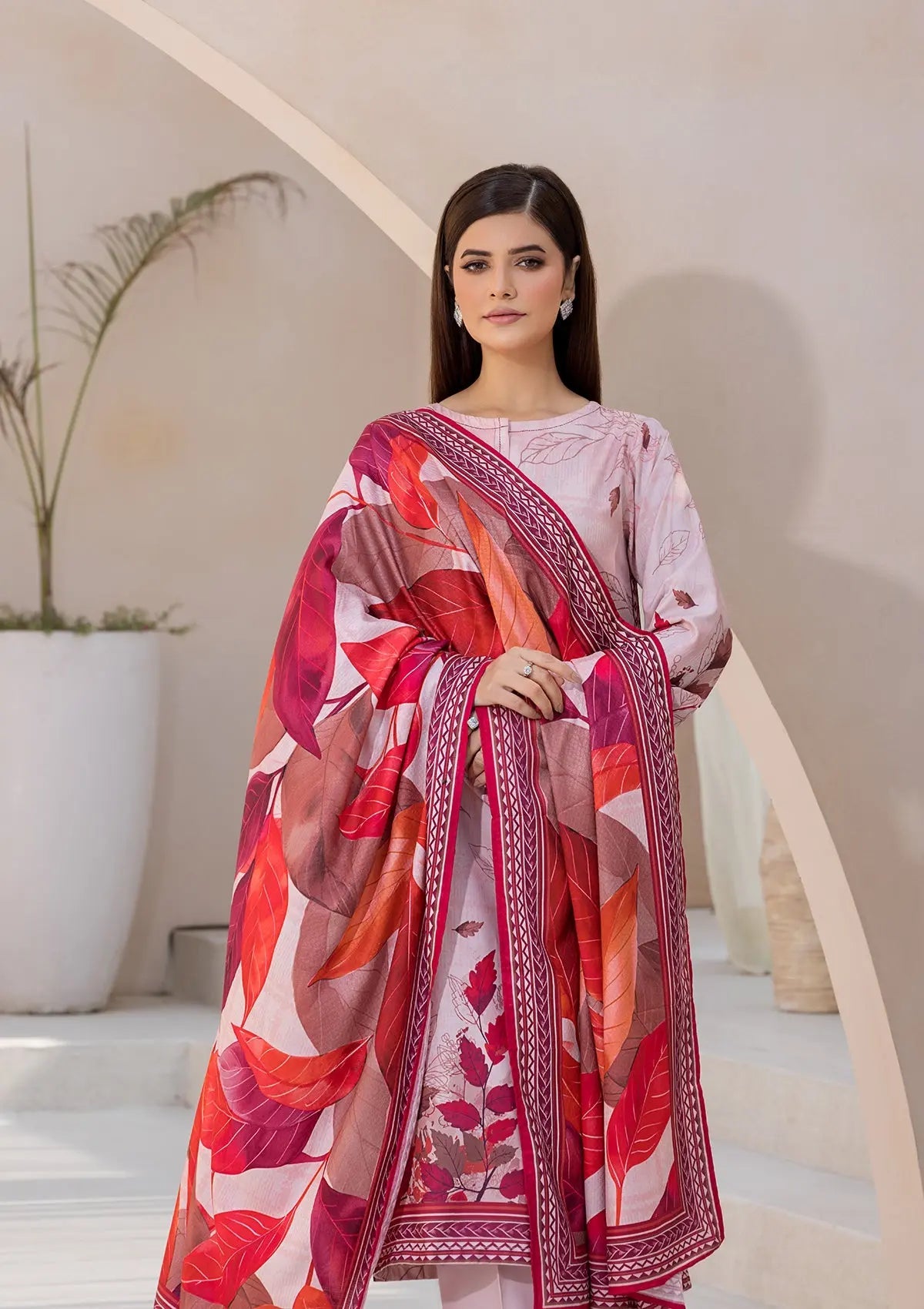 Printed Linen BT6545-RED Bin Tayyab