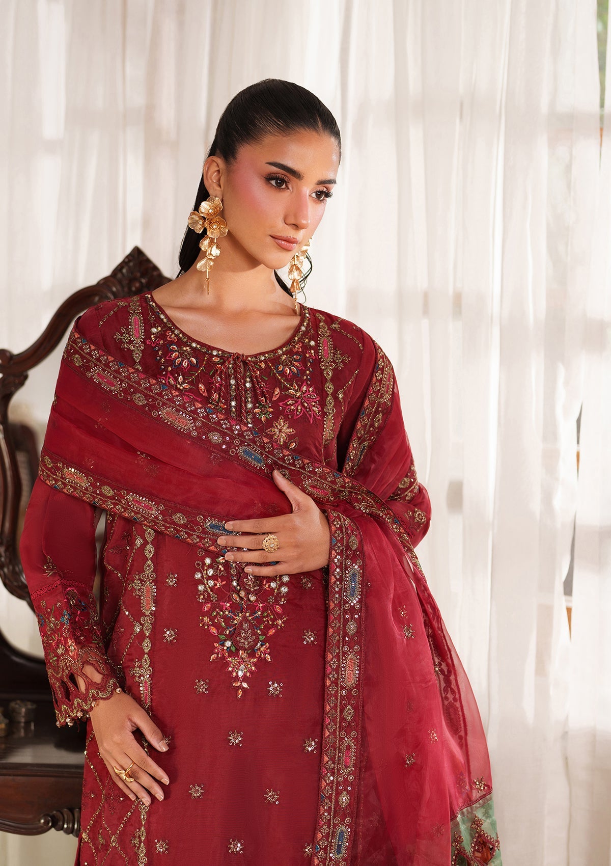 Embroidered Organza BT6559-MRN Bin Tayyab