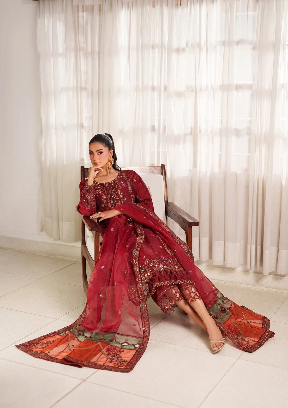 Embroidered Organza BT6559-MRN Bin Tayyab