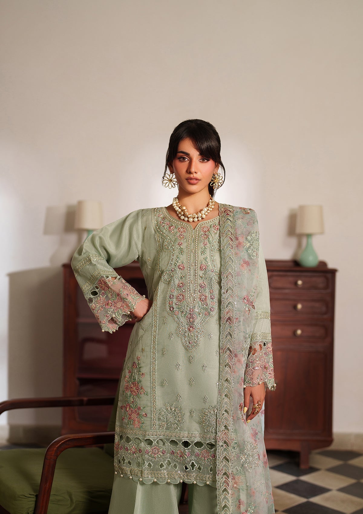 Embroidered Organza BT6558-MNT Bin Tayyab