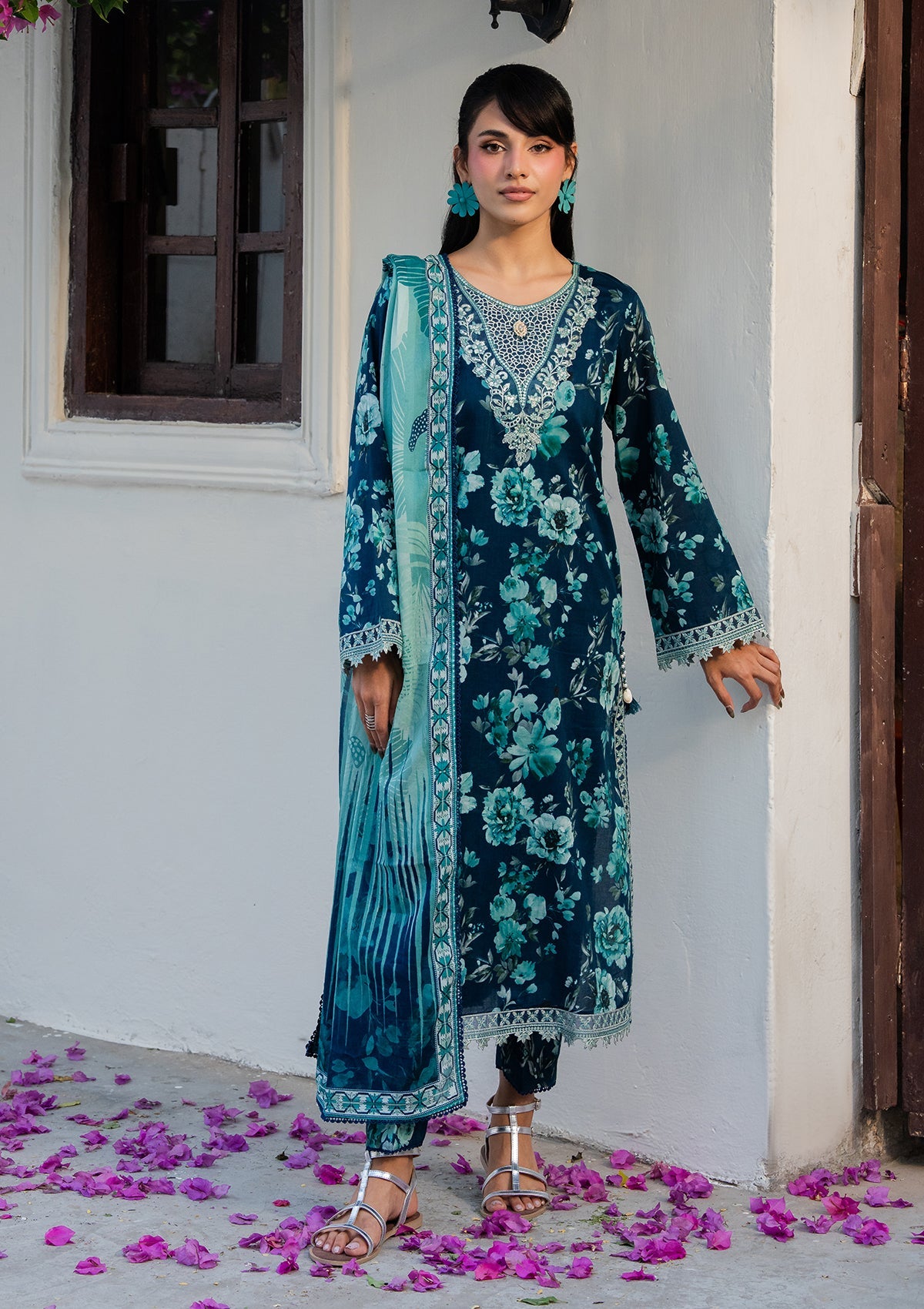PRINTED EMBROIDERED Lawn BT006892-BLU