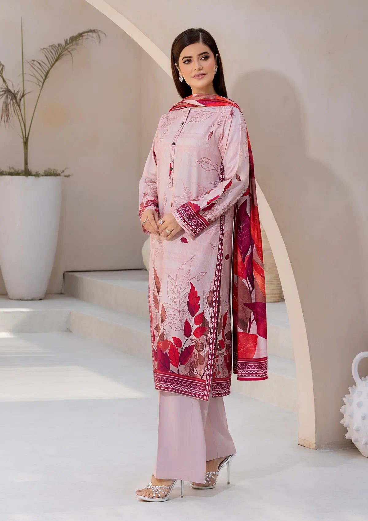 Printed Linen BT6545-RED Bin Tayyab