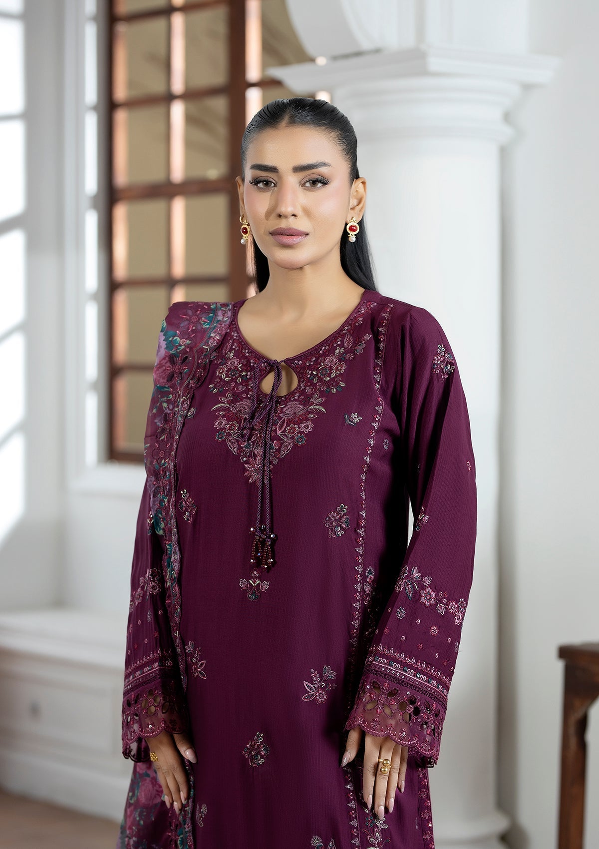 Embroidered Chiffon BT006604-MRN