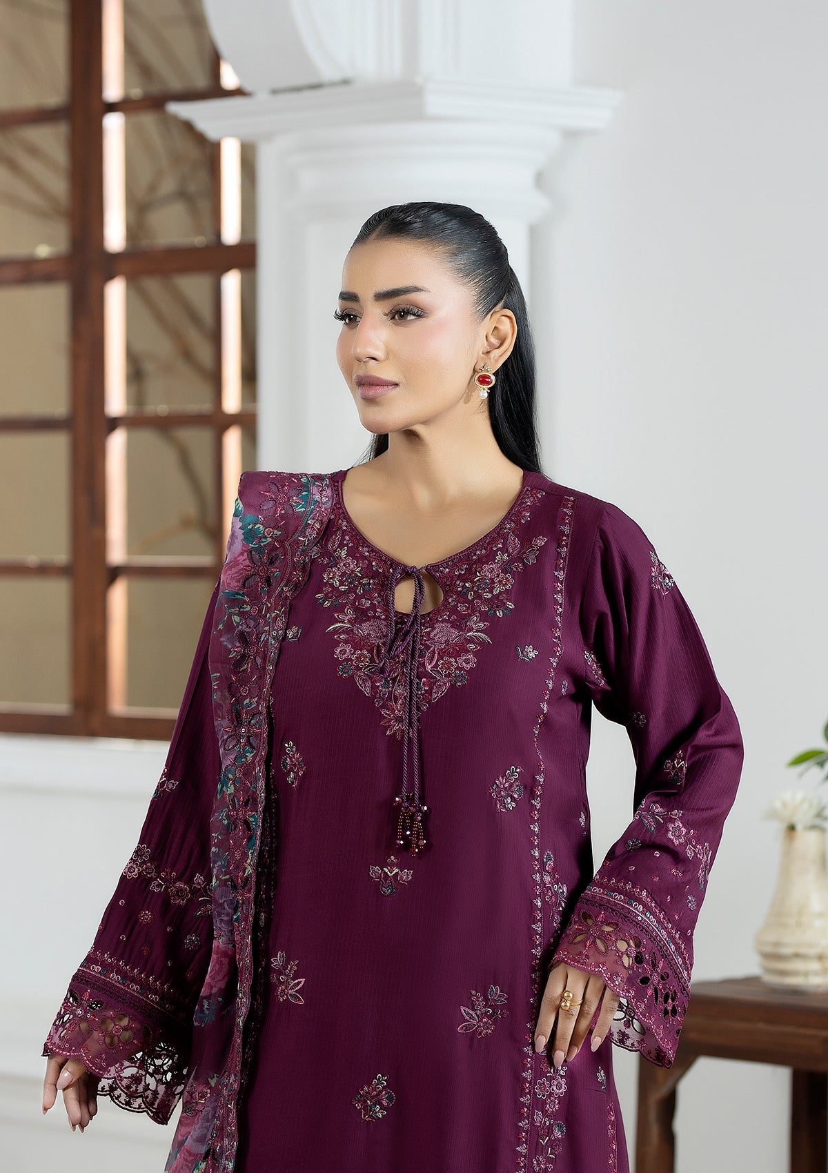 Embroidered Chiffon BT006604-MRN