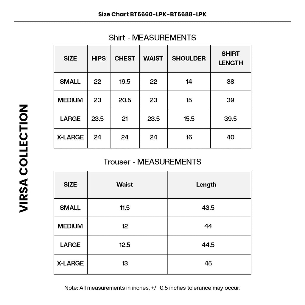 Embroidered Net BT6660-LPK-BT6688-LPK Size Chart