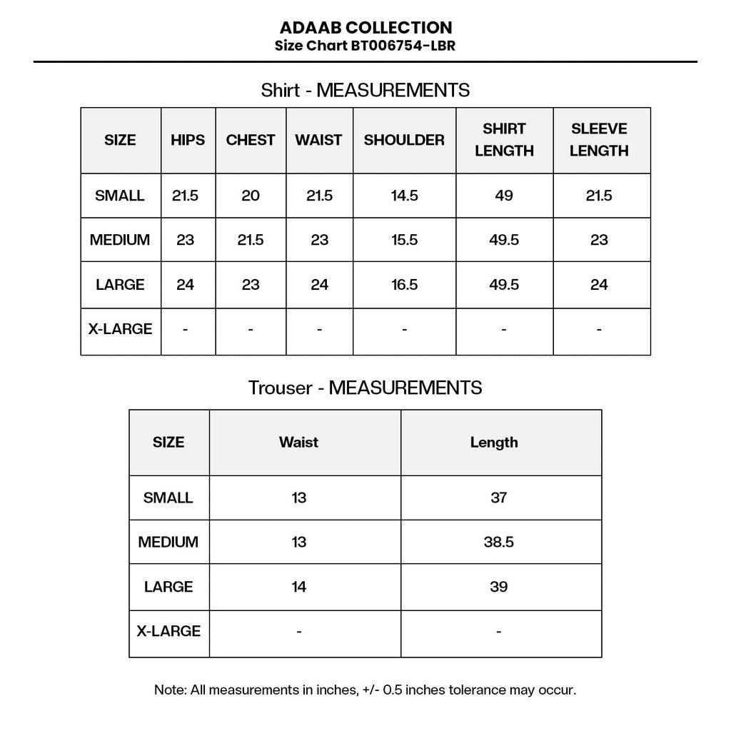 EMBROIDERED KHADDINET BT006754-LBR Size Chart