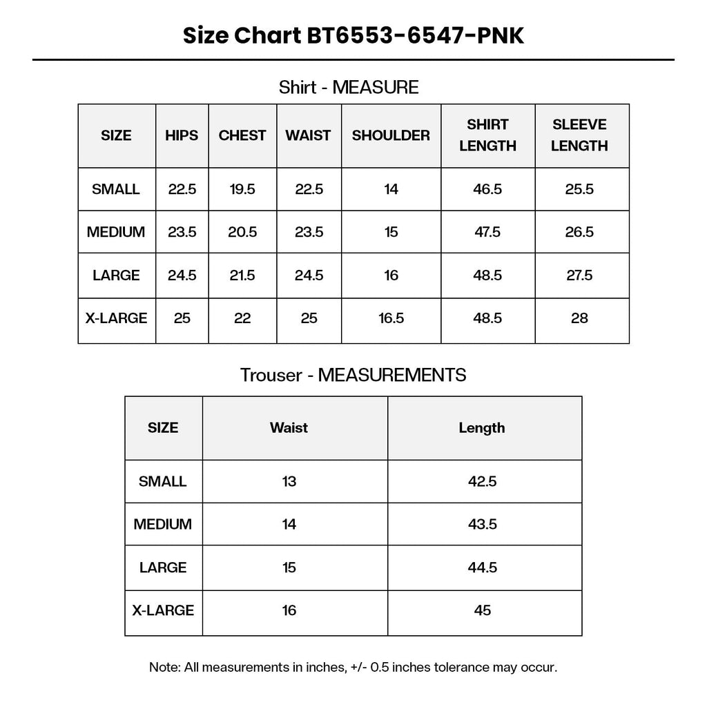 EMBROIDERED NET BT6553-6547-PNK Size Chart