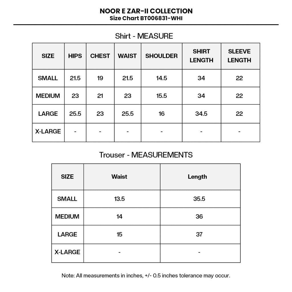 EMBROIDERED COTTON BT006831-WHI Size Chart