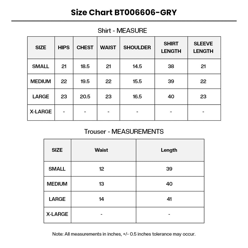 Embroidered Chiffon BT006606-GRY Size Chart