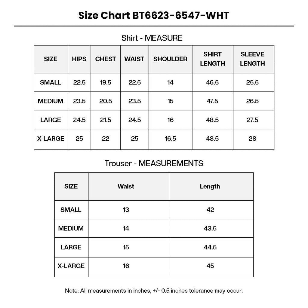 EMBROIDERED NET BT6623-6547-WHT Size Chart