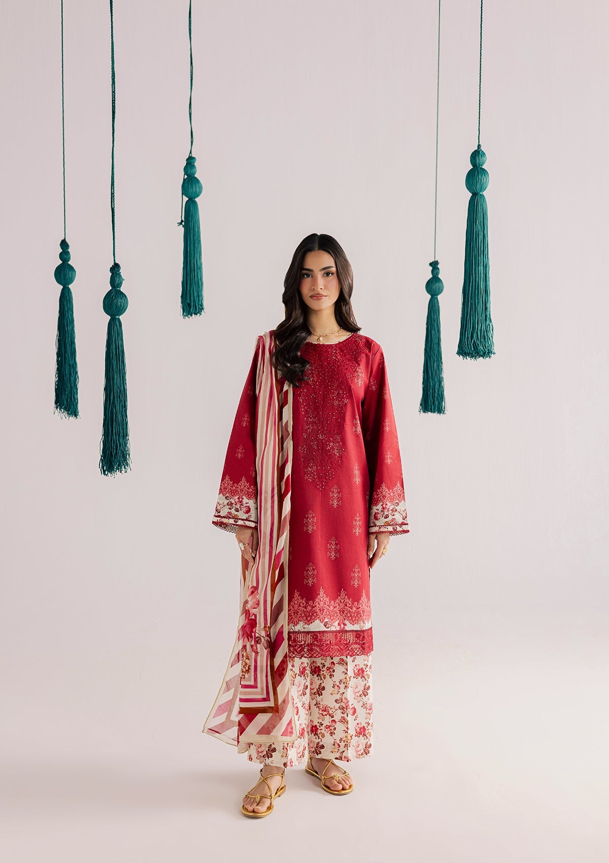 PRINTED EMBROIDERED LAWN BT006860-RED