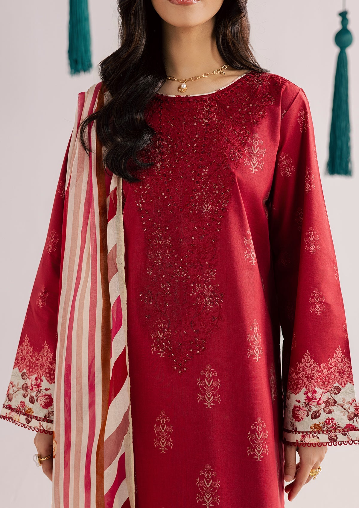 PRINTED EMBROIDERED LAWN BT006860-RED