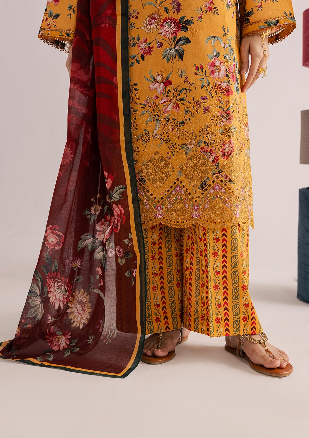 PRINTED EMBROIDERED LAWN BT006860-ORN