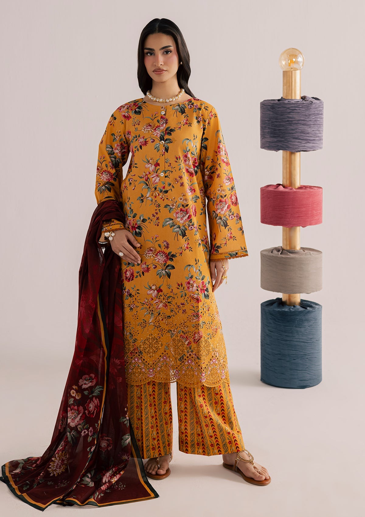 PRINTED EMBROIDERED LAWN BT006860-ORN