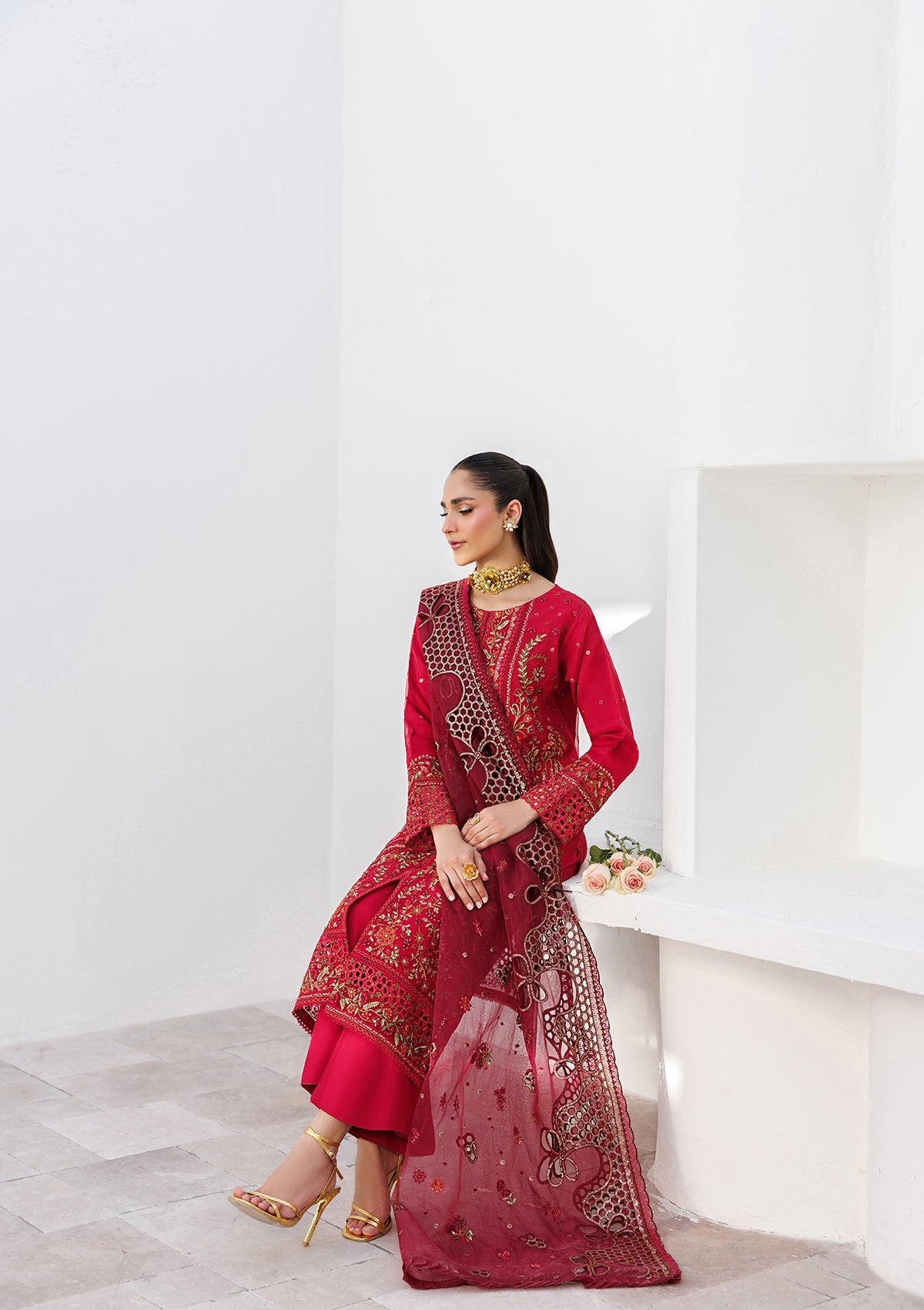 LUXURY Embroidered organza  BT006825-RED