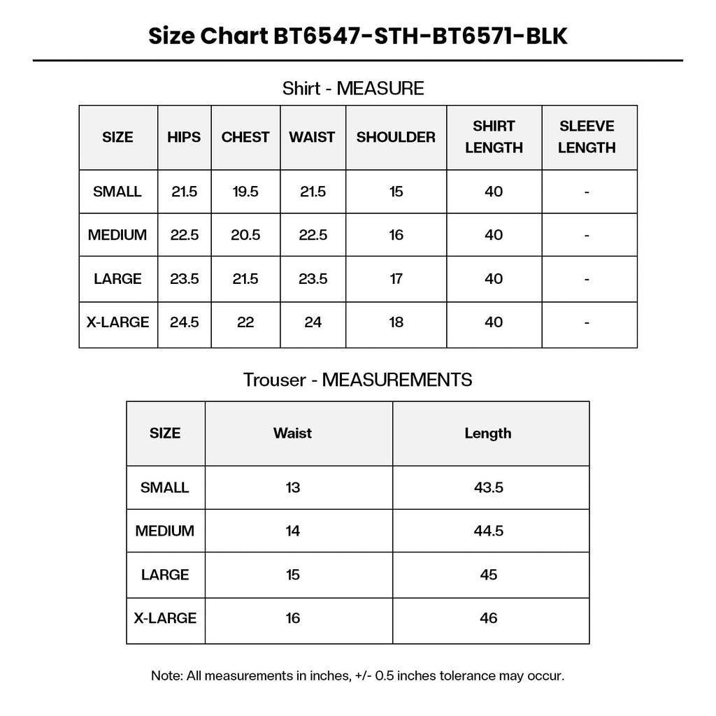 EMBROIDERED NET BT6547-STH-BT6571-BLK Size Chart