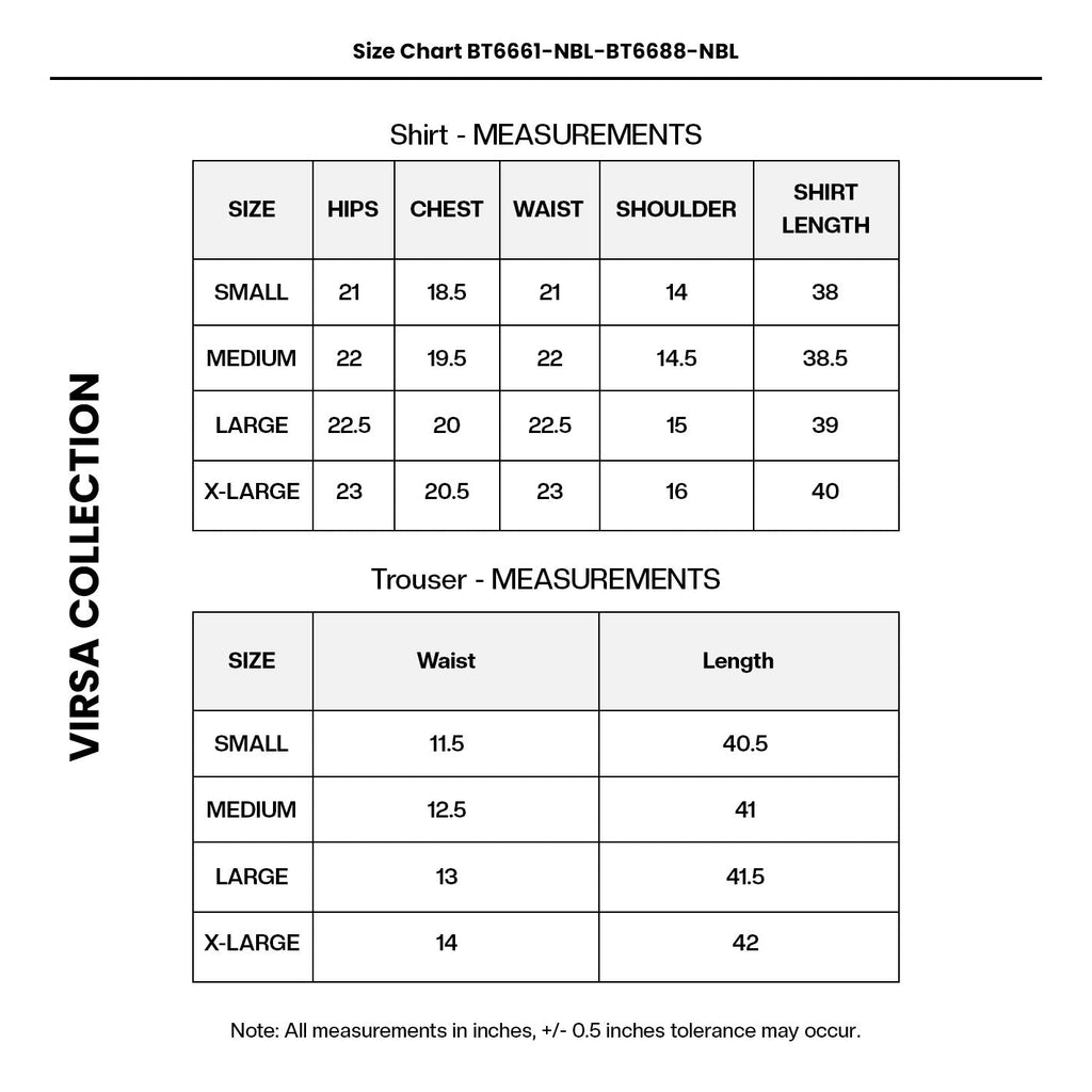 Embroidered Net BT6661-NBL-BT6688-NBL Size Chart