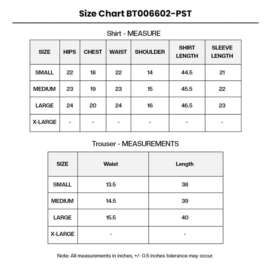 Embroidered Chiffon BT006602-PST Size Chart