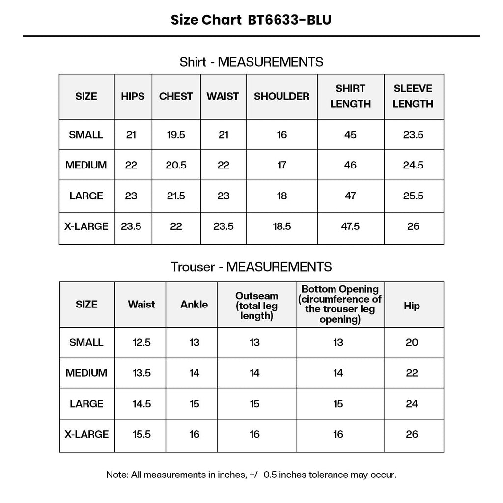Embroidered Net BT6633-BLU Size Chart