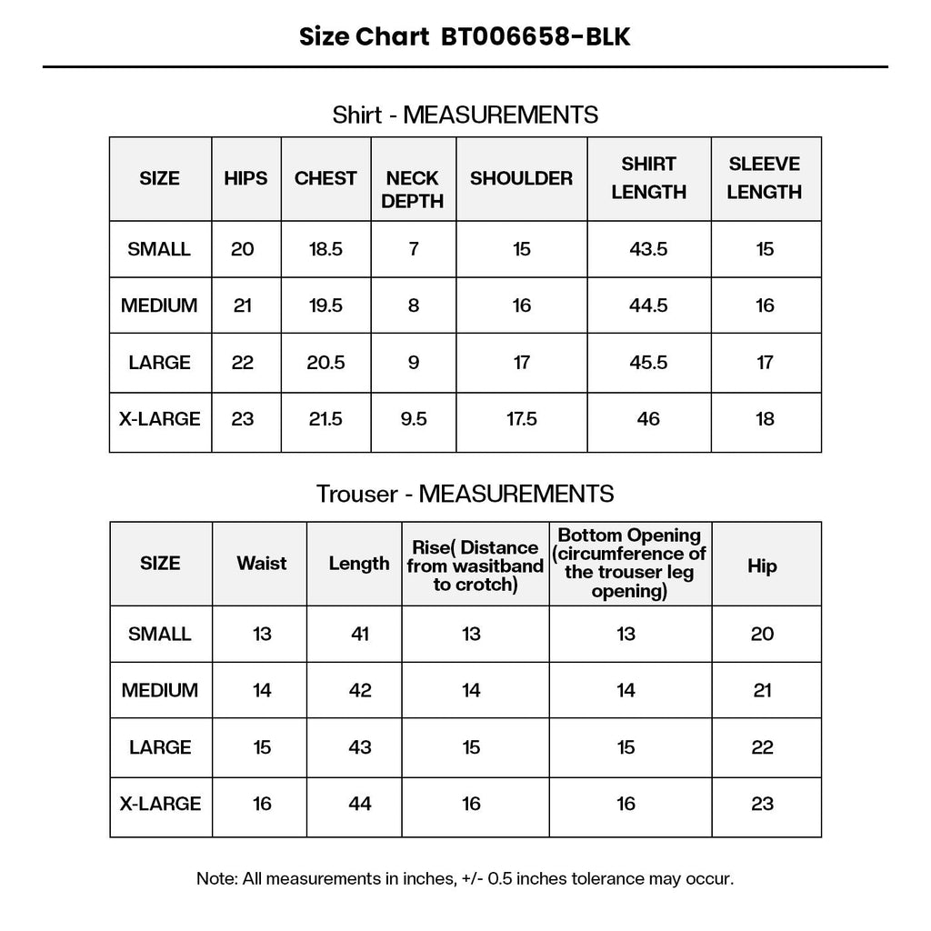 Embroidered Organza BT006658-BLK Size Chart