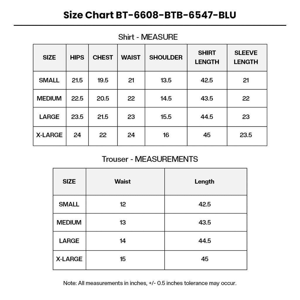 EMBROIDERED NET BT-6608-BTB-6547-BLU Size Chart