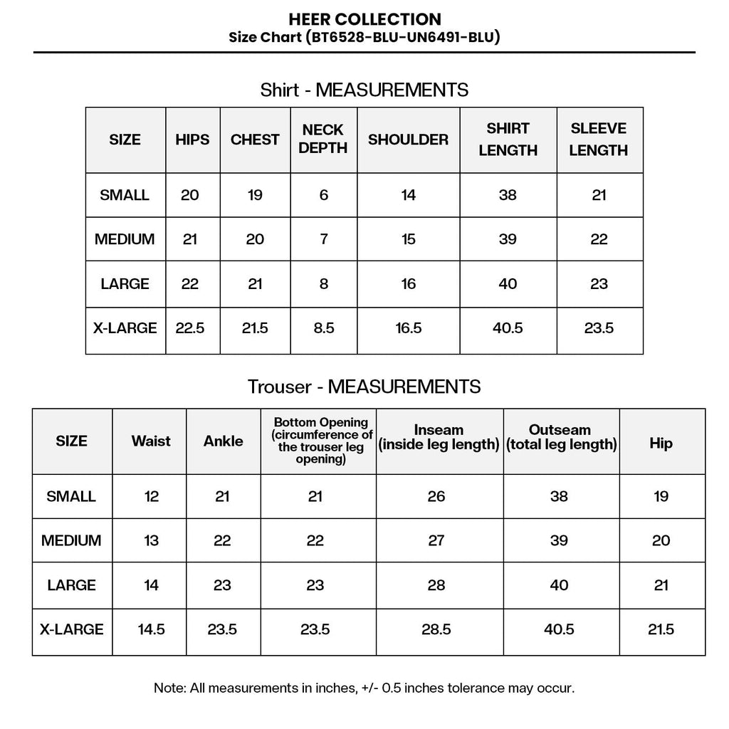 Embroidered Chiffon (BT6528-BLU-UN6491-BLU) Size Chart