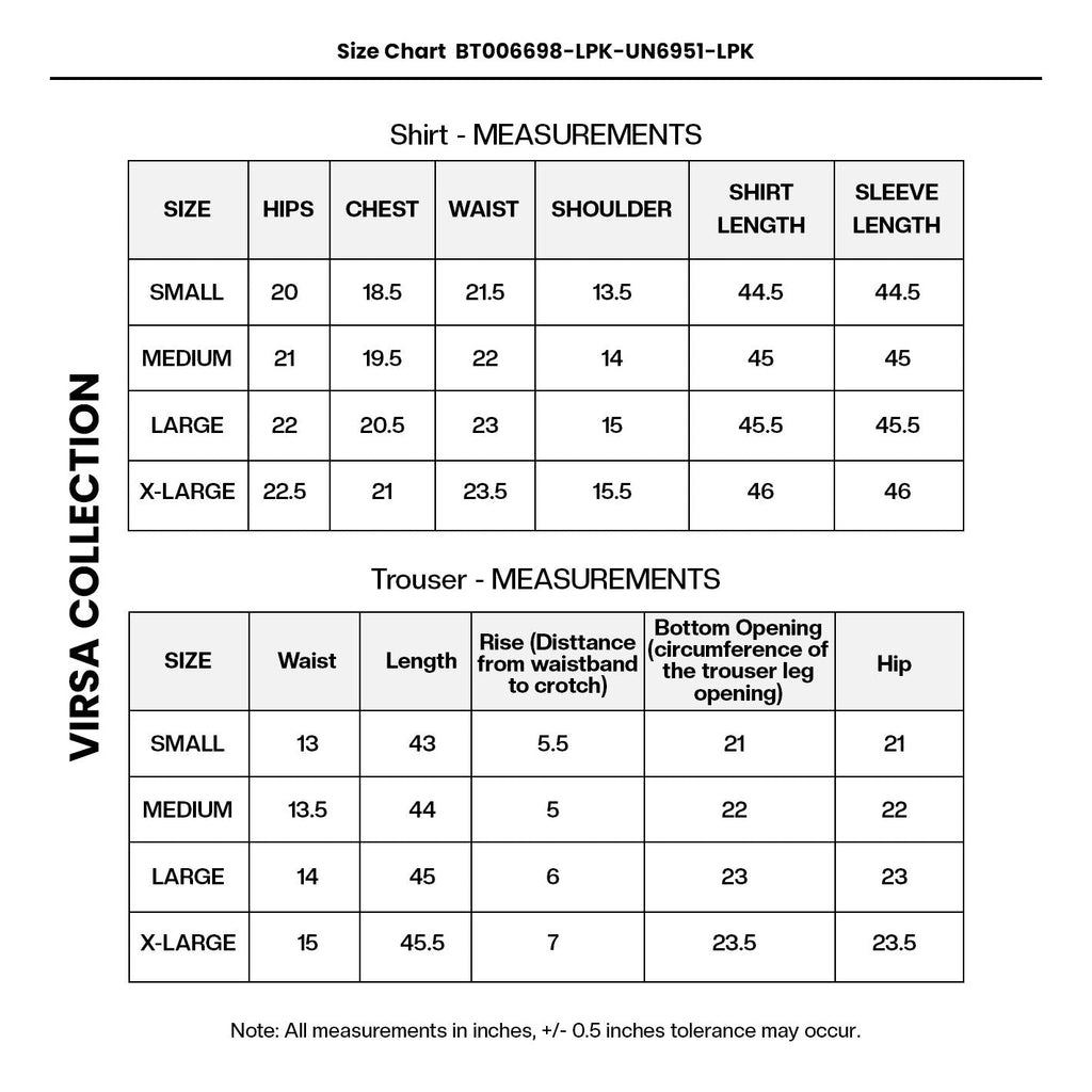 Embroidered Net BT006698-LPK-UN6951-LPK Size Chart