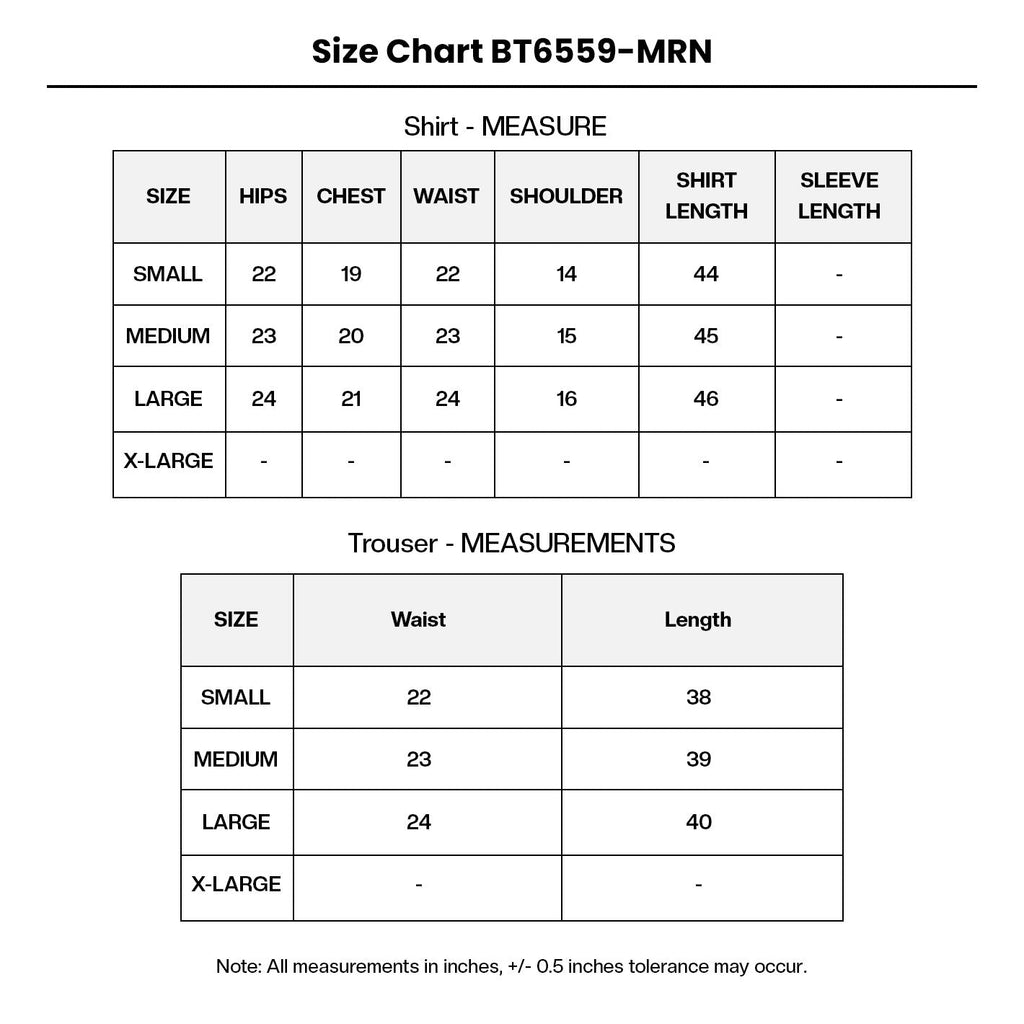Embroidered Organza BT6559-MRN Size Chart